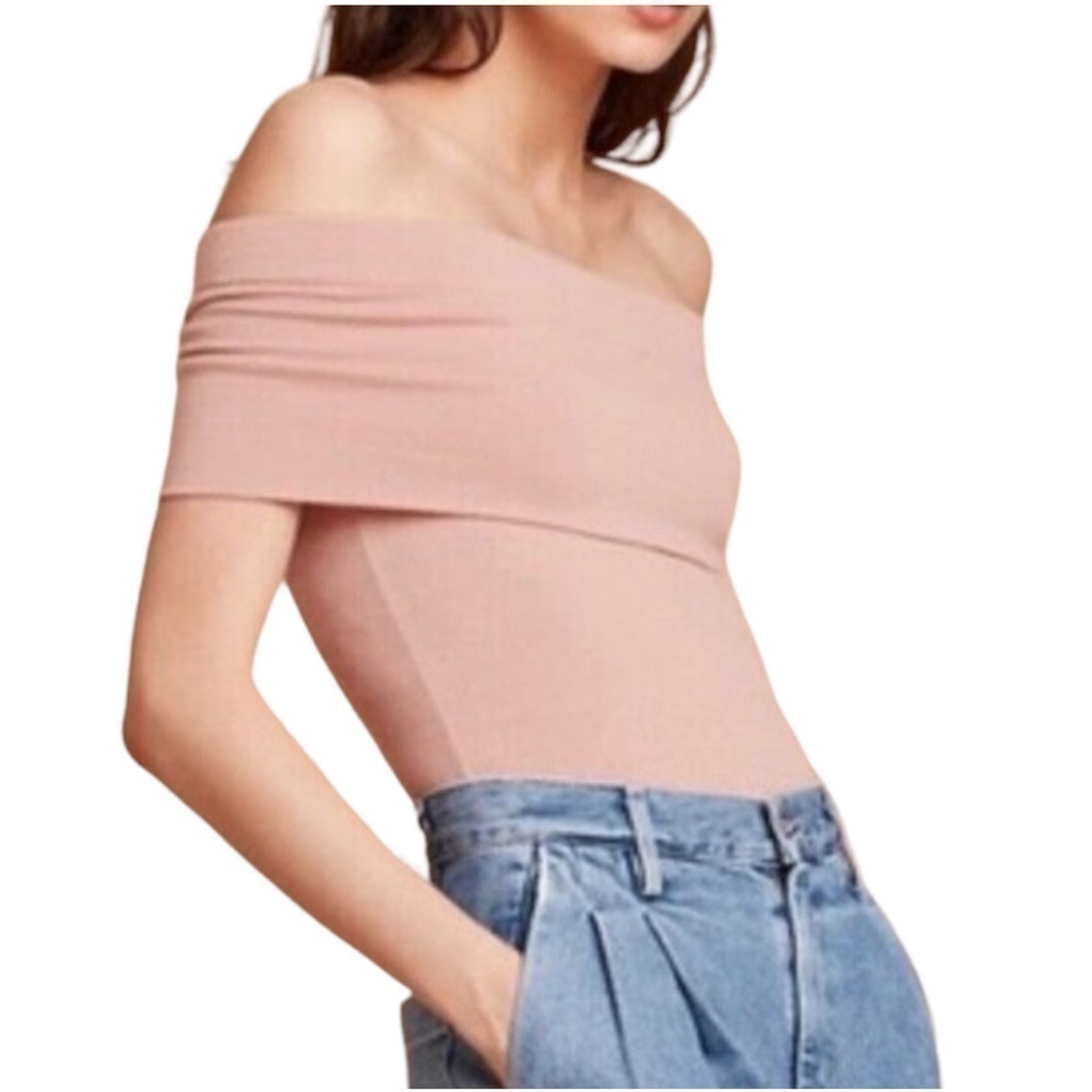 ARITZIA Wilfred Free Camille Hayett off the shoulder pastel pink bodysuit